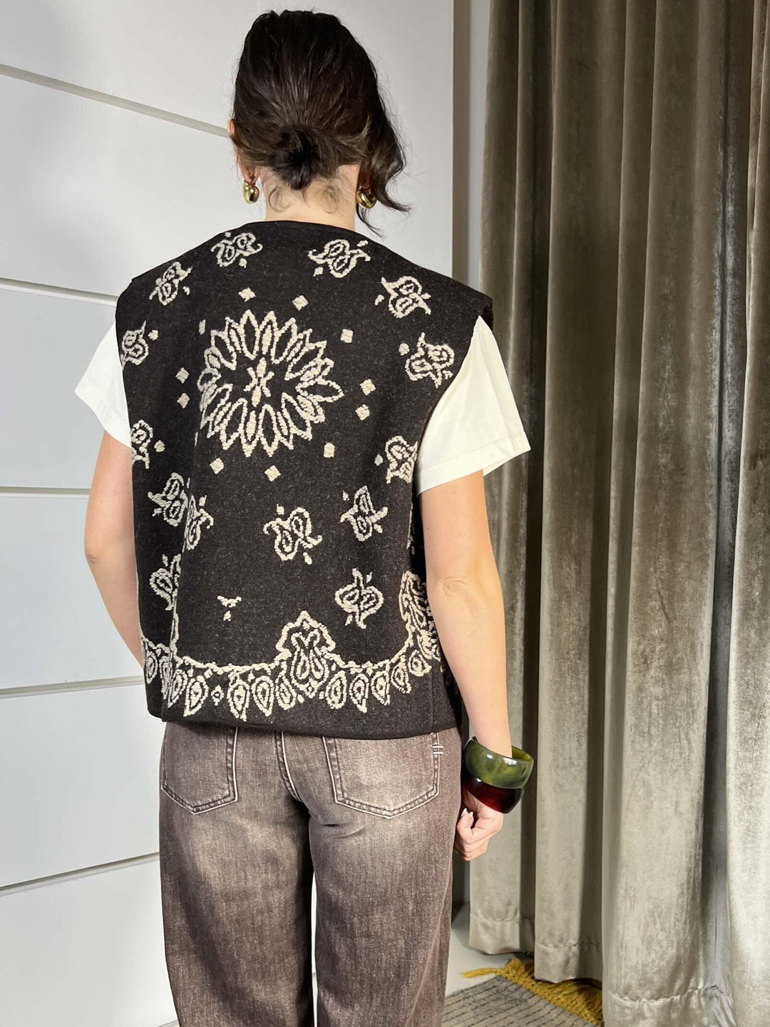 GILET MORO IN MAGLIA CON RICAMI TAUPE W5HMG61A400TAUPE TENSIONE IN