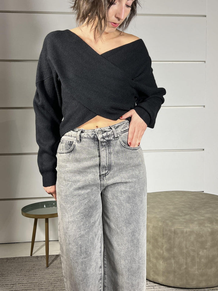 jeans a palazzo con risvolto grigio ELLANERO SUSY MIX