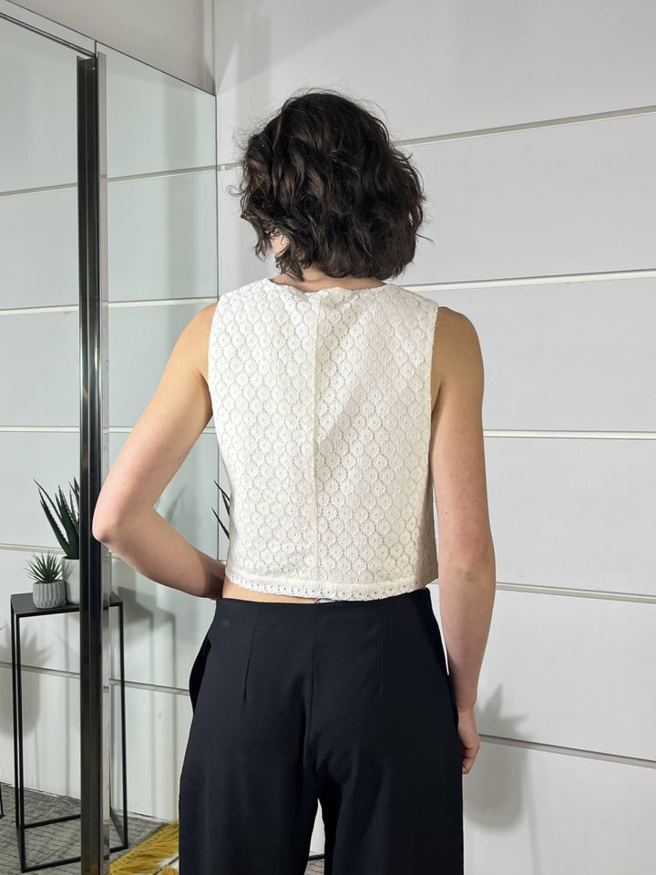 gilet in pizzo sangallo con fiochhi bianco 12524WHITE FEMME SELECTION