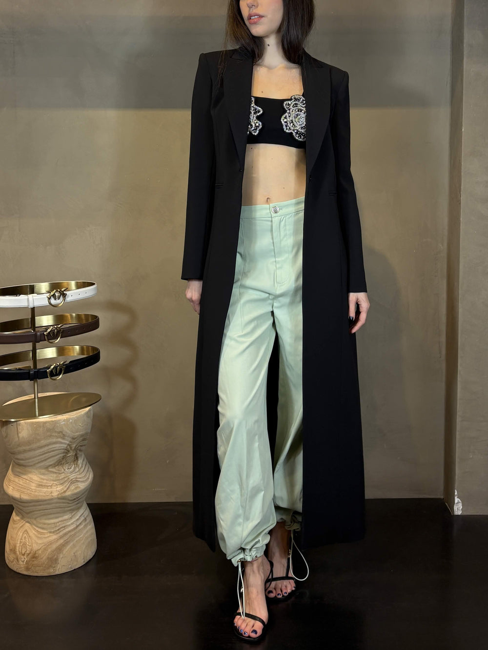 giacca lunga sfiancata monopetto nera 8O0222A6F5K103 PATRIZIA PEPE PREVIEW