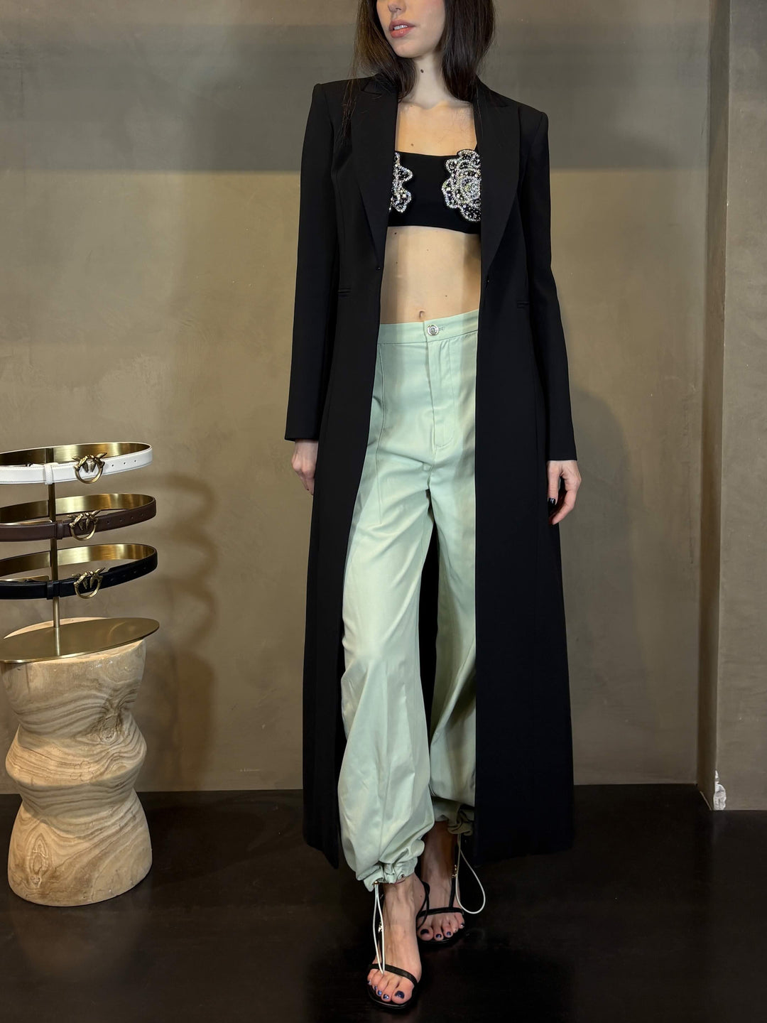 giacca lunga sfiancata monopetto nera 8O0222A6F5K103 PATRIZIA PEPE PREVIEW