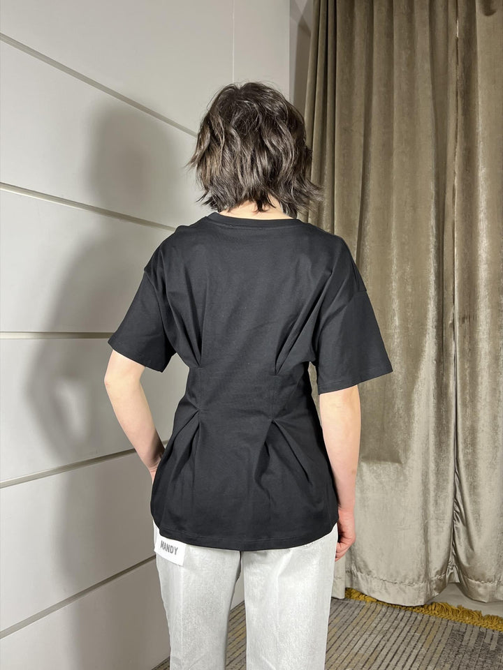 t-shirt nera ripresa in vita UAB0020NERO VICOLO