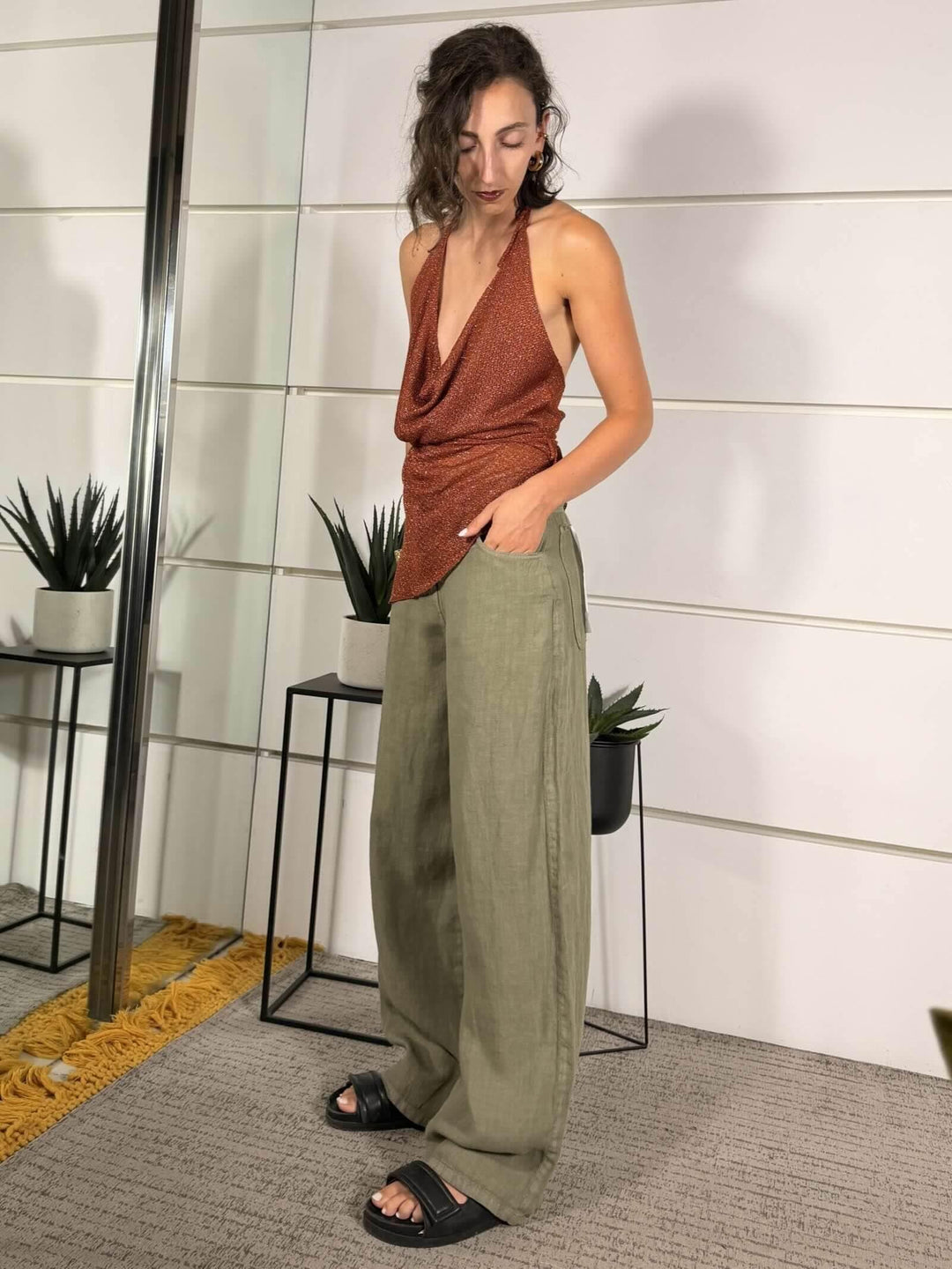 pantalone bella in lino militare PLS-Q222MILITARE HAVE ONE