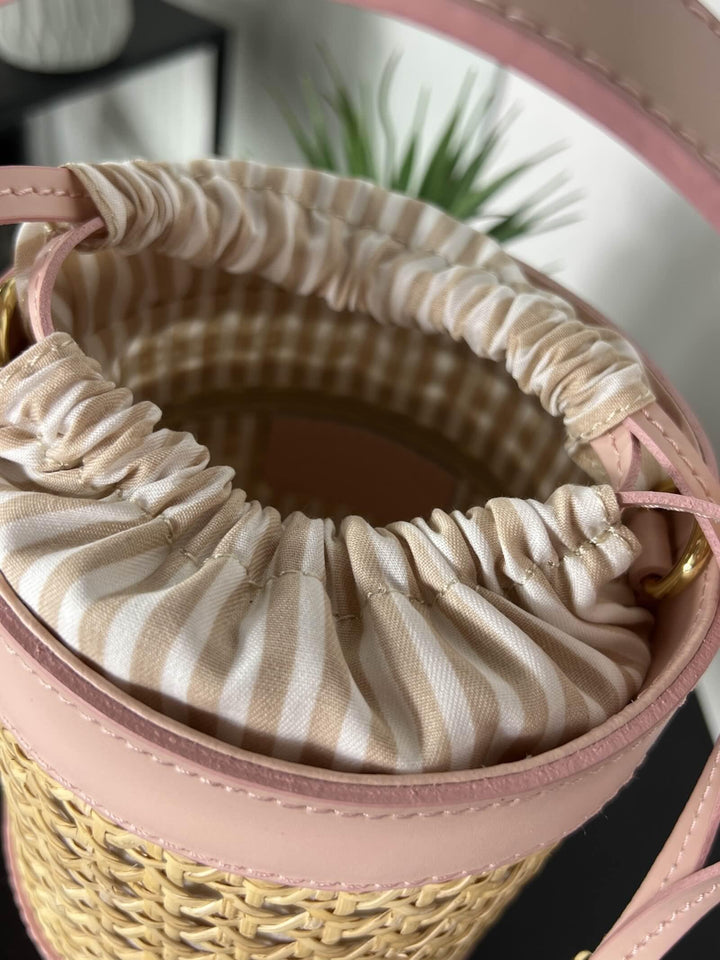 borsa secchiello a intreccio con inserti in pelle rosa e. tracolla in pelle RF-B0173ROSA FEMME CAFE SELECTION