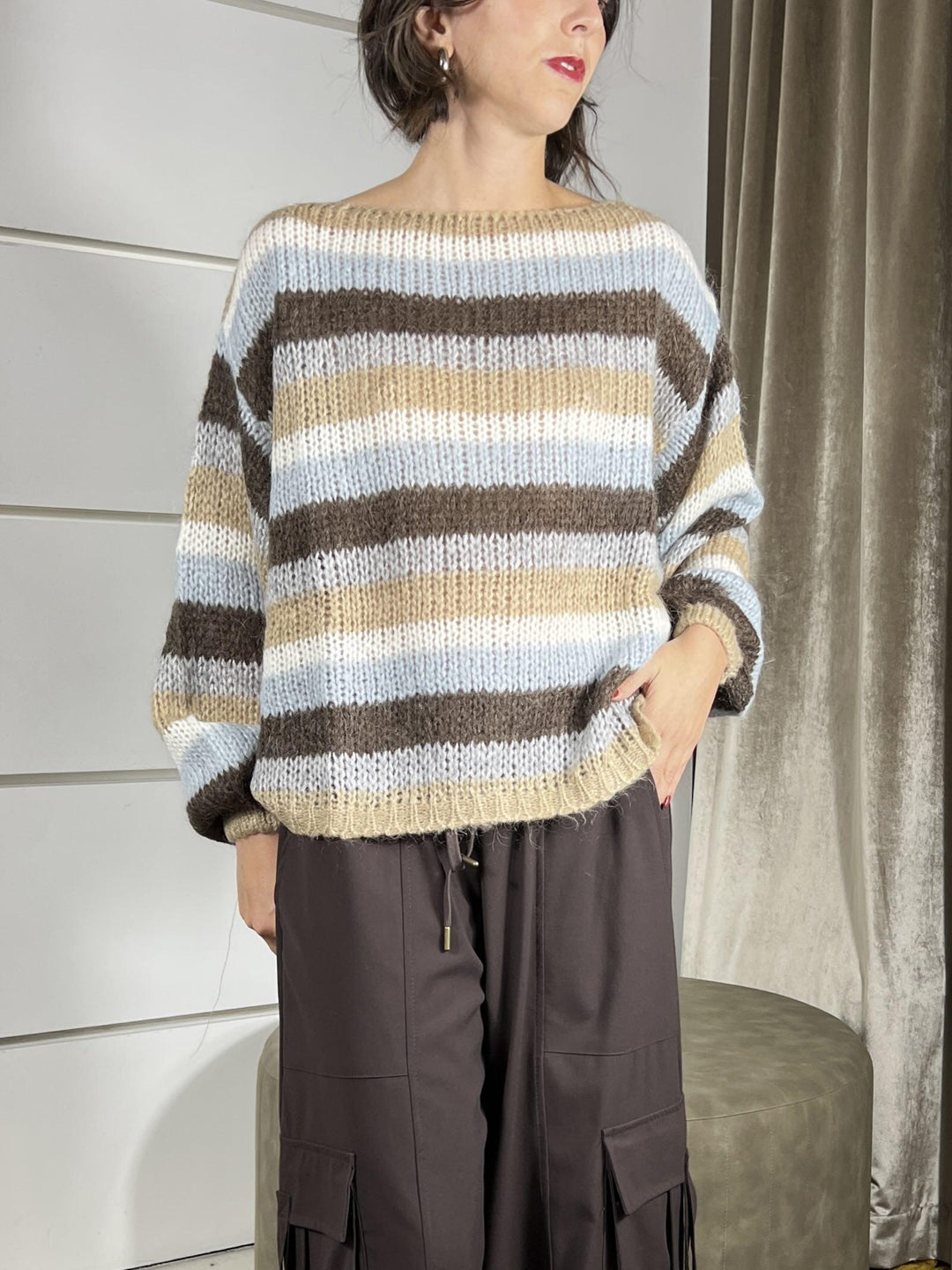 maglione a barca rigata mastice moro e azzurro MPQ-M284MASTICE/MORO/AZZURRO HAVE ONE
