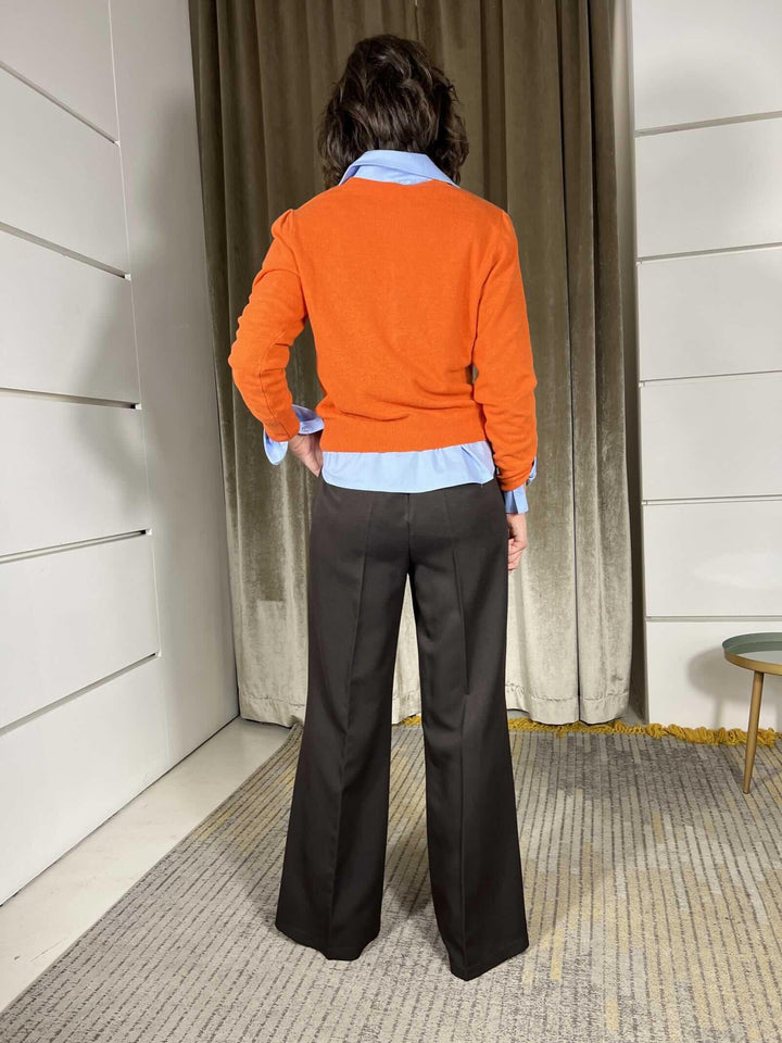 pantalone palazzo con cintura ed elastico nel retro  moro T1316D157MORO SUSY MIX