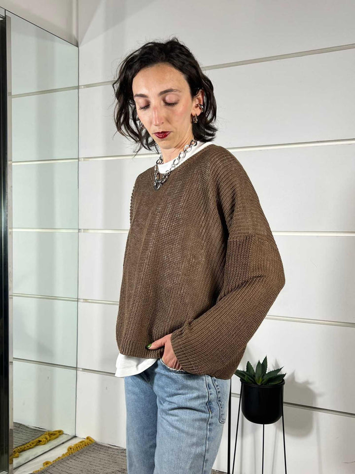 maglia incioccolato girocollo manica lunga XL25267CIOCCOLATO TENSIONE IN
