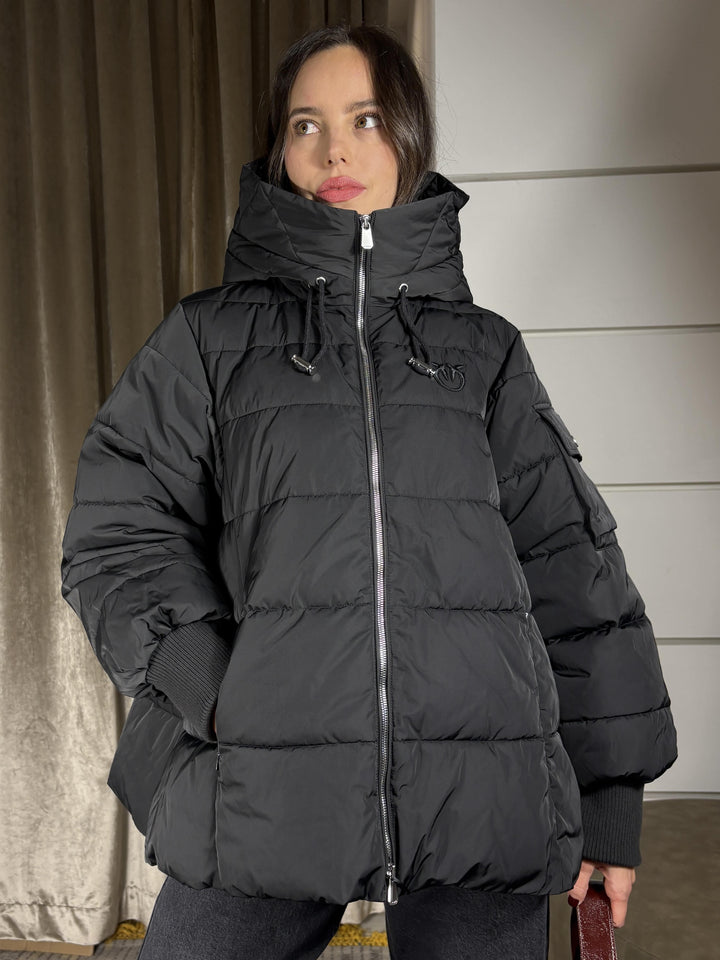 PIUMINO IMBOTTITO CORTO NERO CRUSCA CAPPAZ99 PINKO