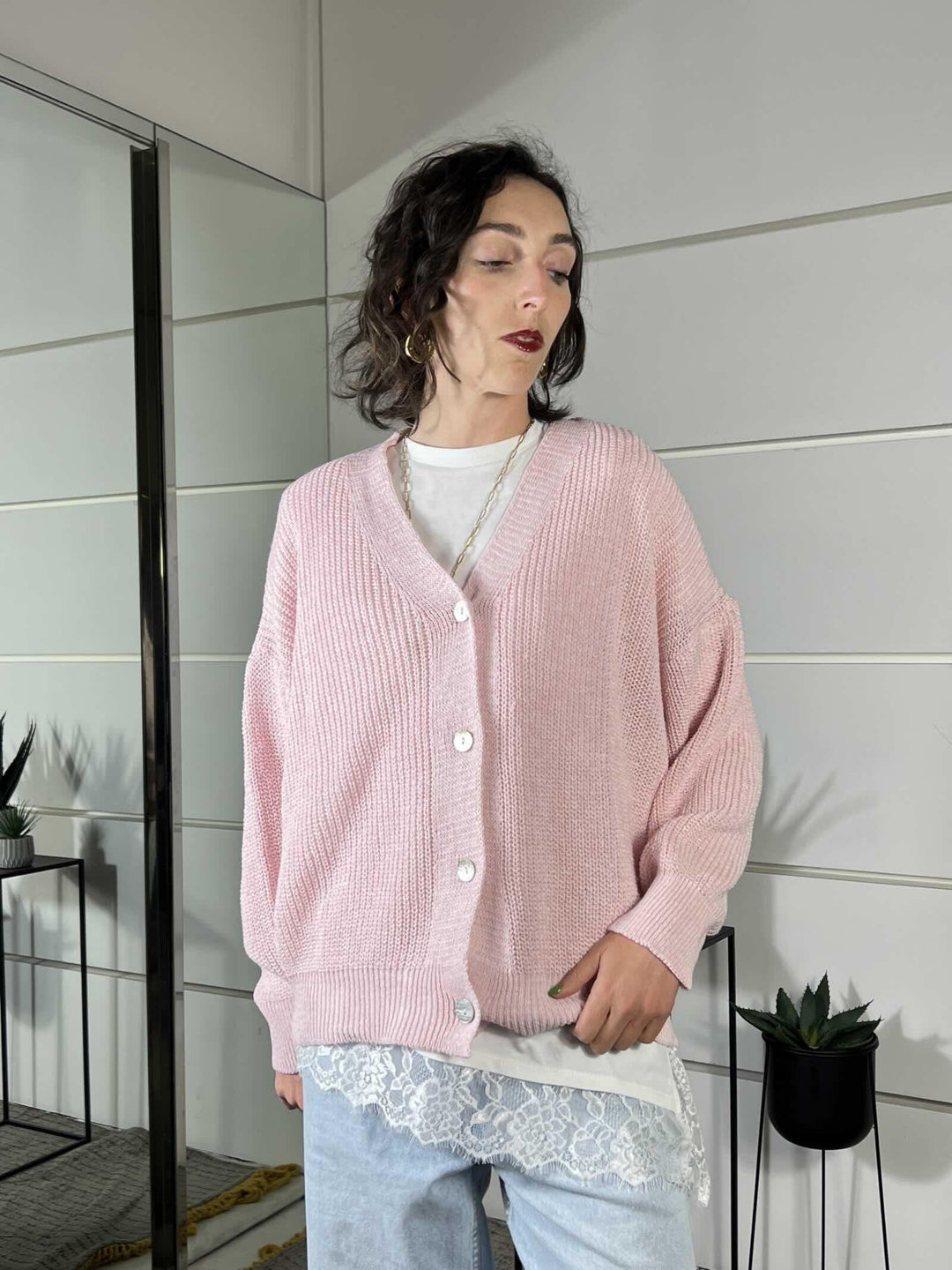 cardigan over costa inglese rosa 21660ROSA SUSY MIX