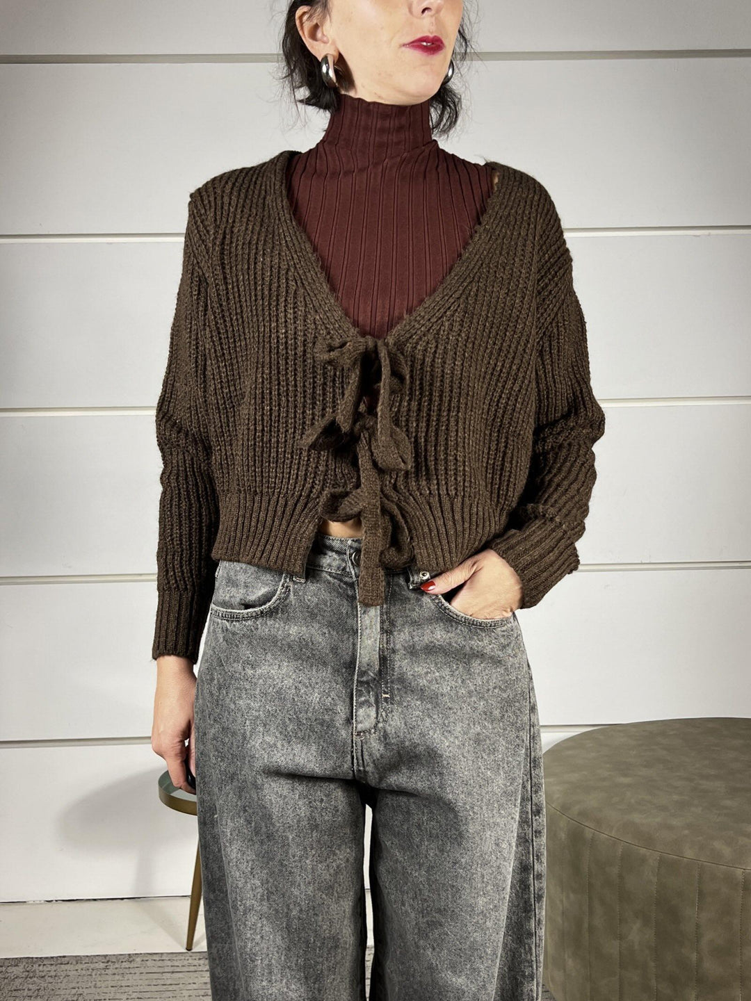 cardigan con fiocchi  moro 59391MORO SUSY MIX