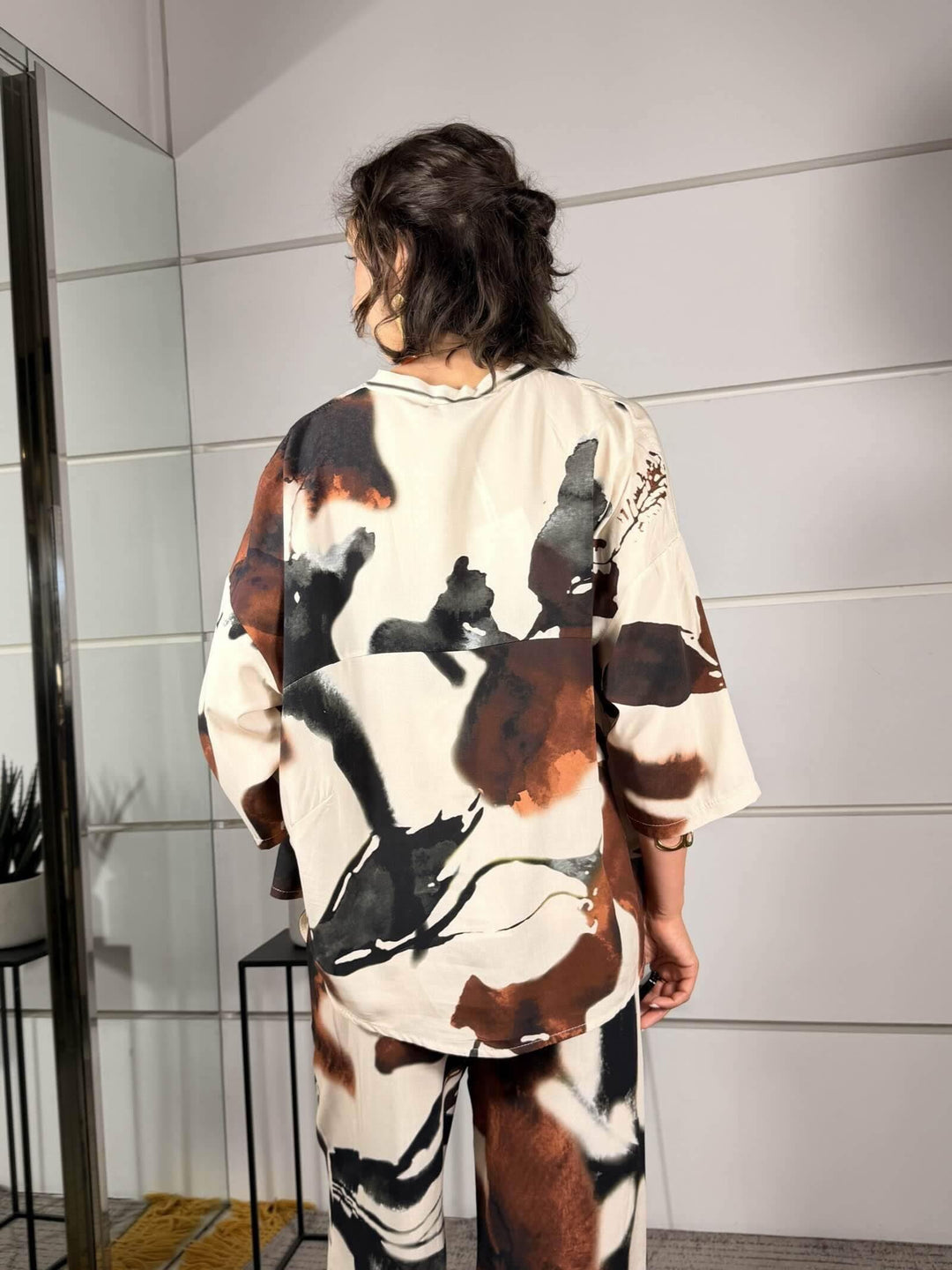 camicia coreana a fantasia burro cioccolato e nera WC3371LV25LATTE SUSY MIX