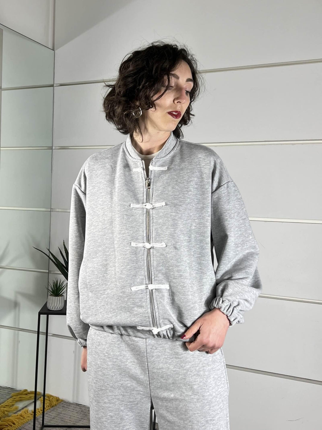 felpa con alamari grigia WF26SZEG8484GRIGIO TWO WAY