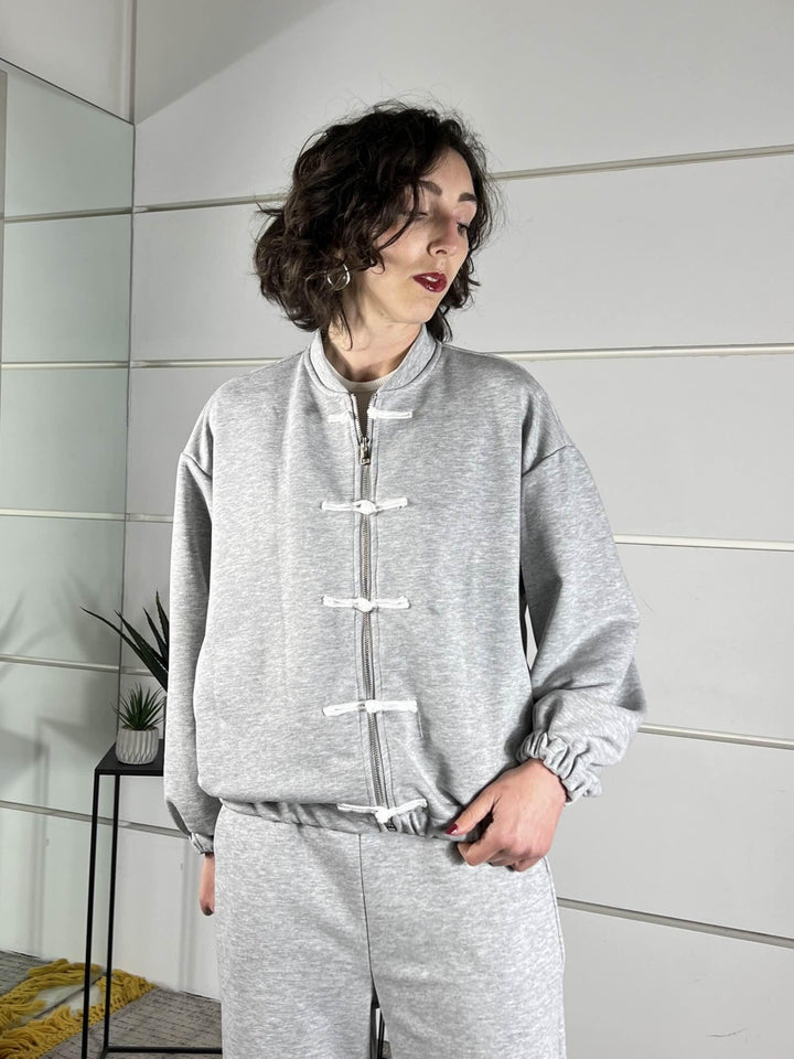 felpa con alamari grigia WF26SZEG8484GRIGIO TWO WAY