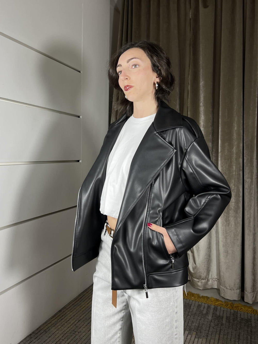 giubbotto in ecopelle modello biker over nero KFS-Q013NERO HAVE ONE