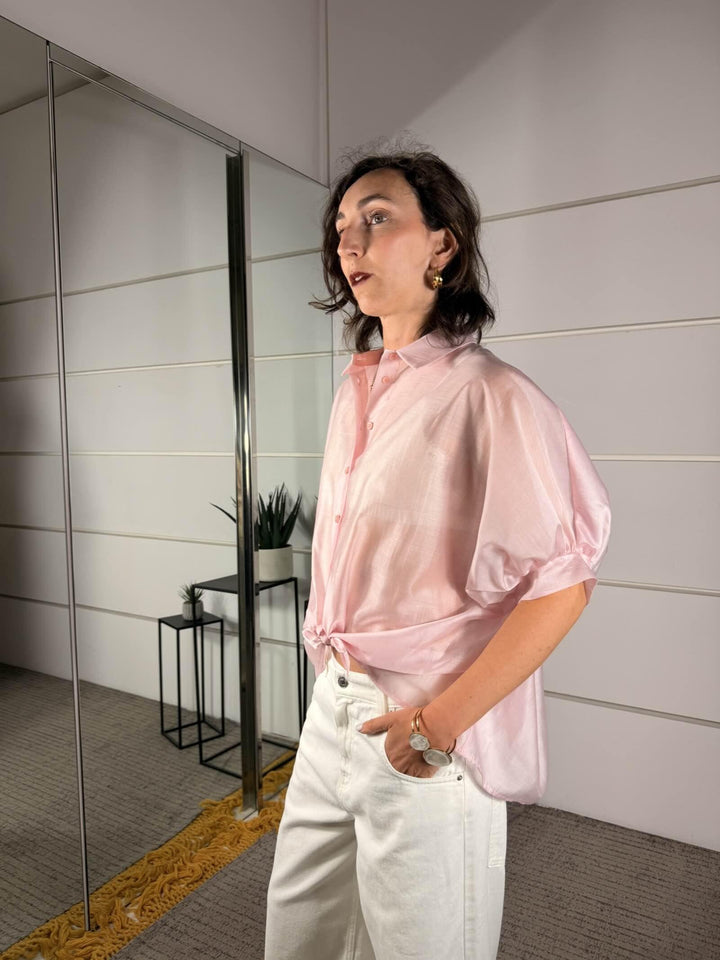 camicia rosa in voile manica corta TAB2383ROSA 40 VICOLO