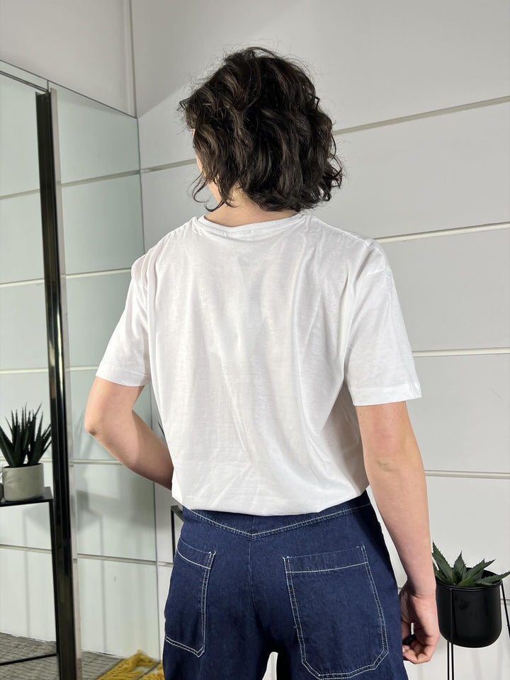 t-shirt con scritta penso troppo parlo poco TSH54BIANCO SUSY MIX