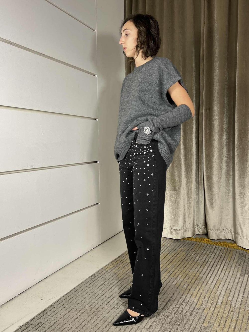 jeans con borchie straight nero D01E0946NERO PHILIA LOFT