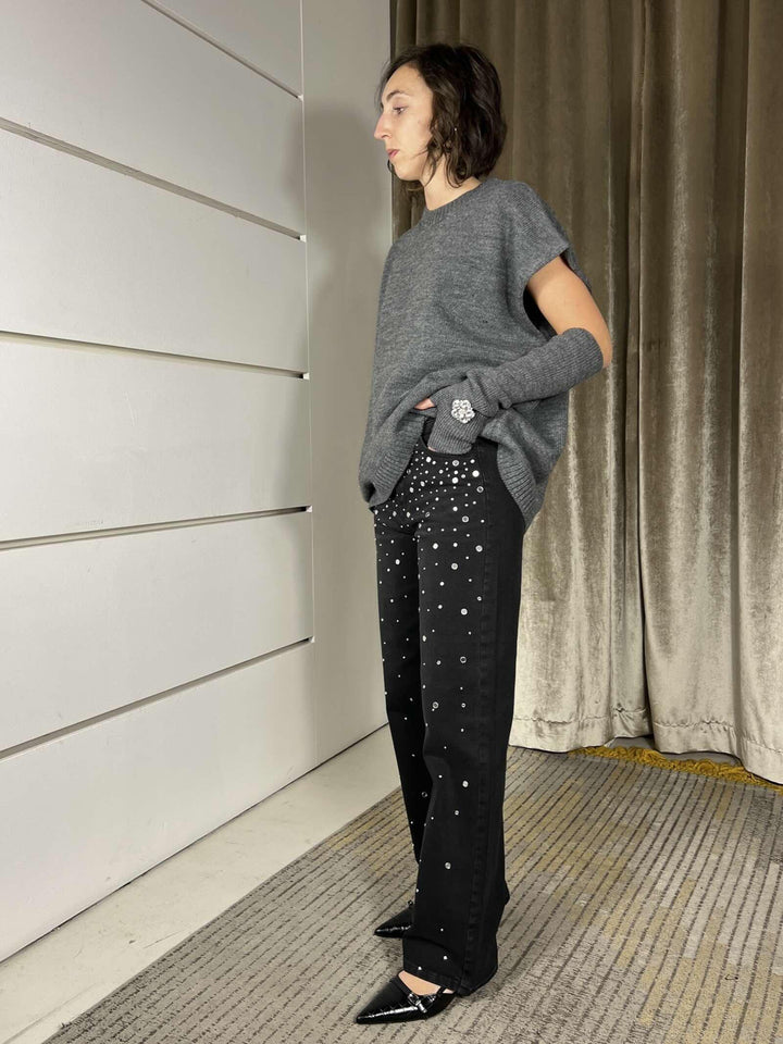 jeans con borchie straight nero D01E0946NERO PHILIA LOFT