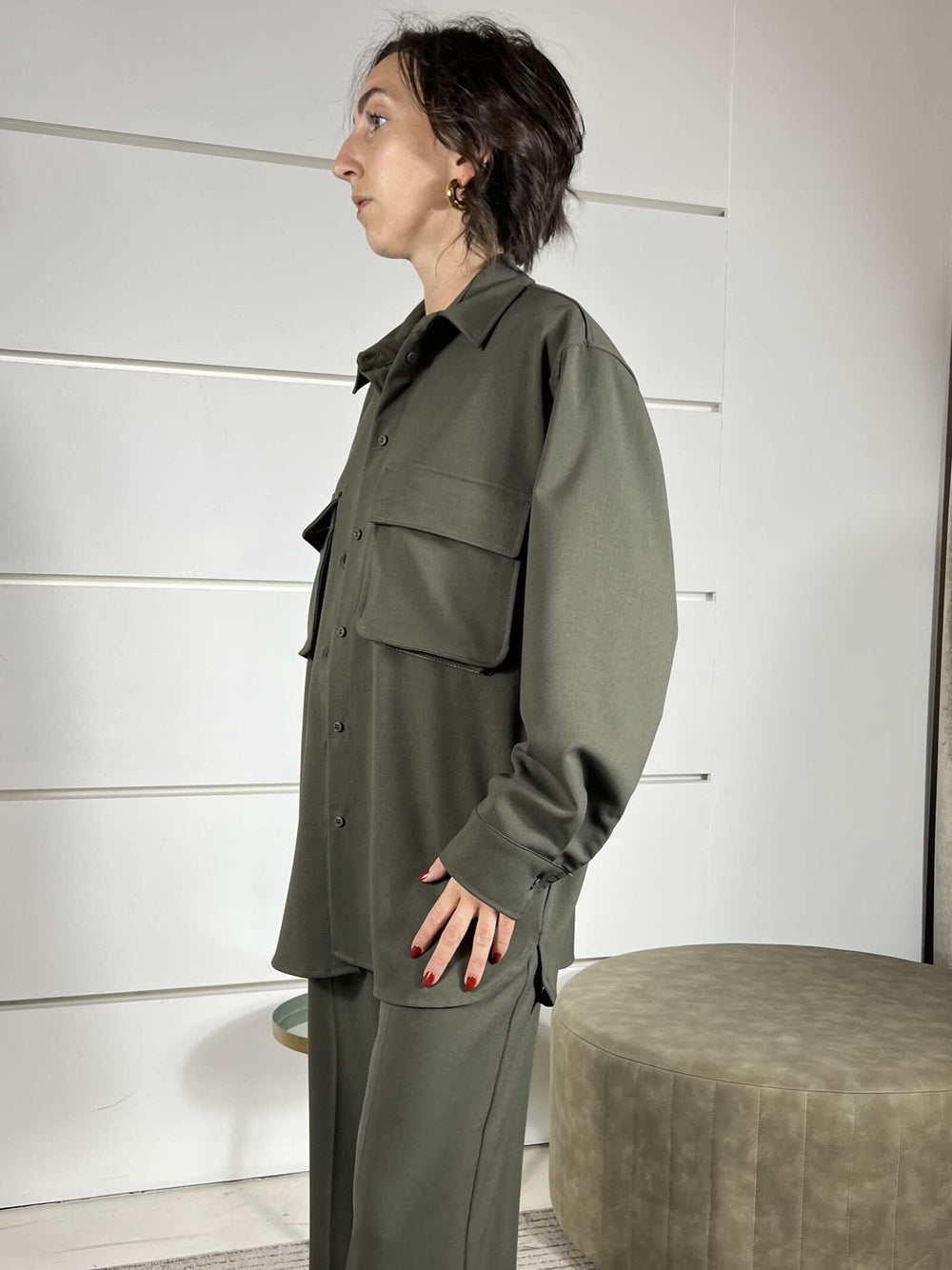 camicia over con tasche a patta verde militare 26C1023MILITARE TENSIONE IN