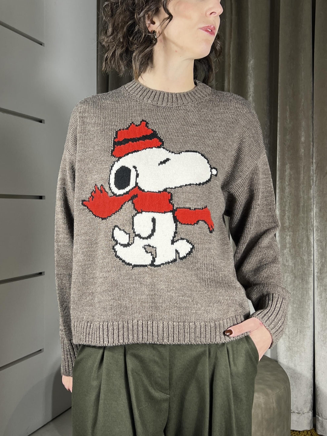 maglione girocollo con disegno in misto lana rust W5HMJ59A400SNRUST TENSIONE IN