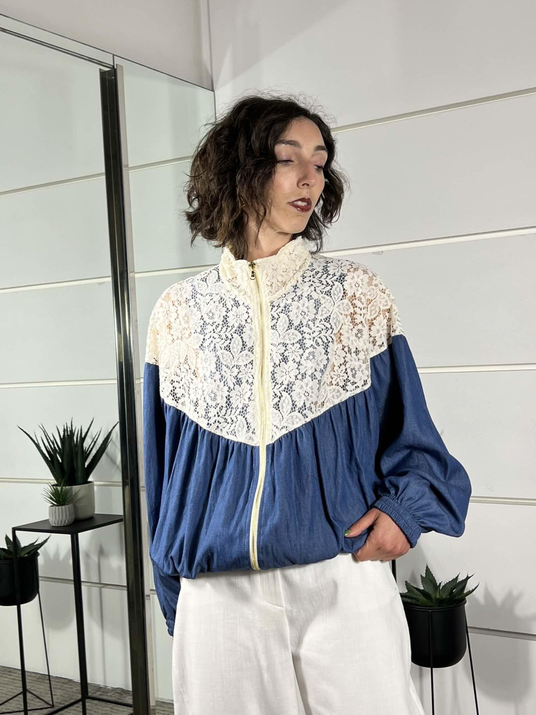 bomber in denim e pizzo TAB2066BLU VICOLO