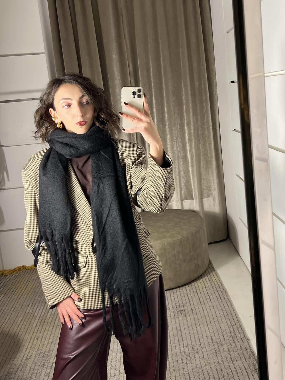 sciarpa con frange in misto lana nera S21357BLACK FEMME CAFE SELECTION