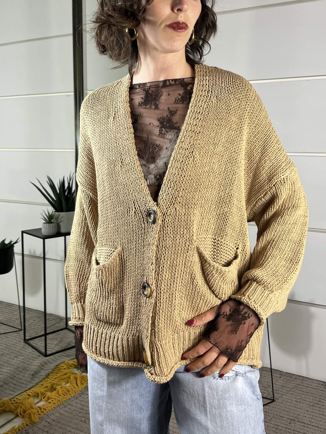 cardigan over, scollo a v cammello 3AB3015CAMMELLO VICOLO