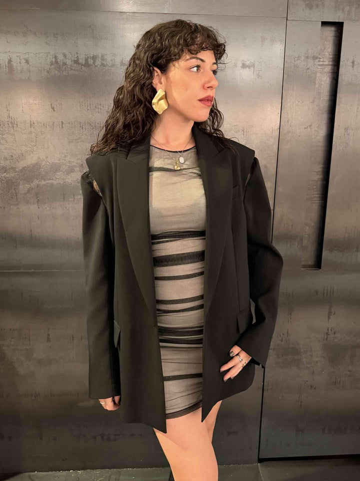 abito corto in tulle con drappeggi base avorio e tulle nero 8A1615J370J4U3 PATRIZIA PEPE PREVIEW