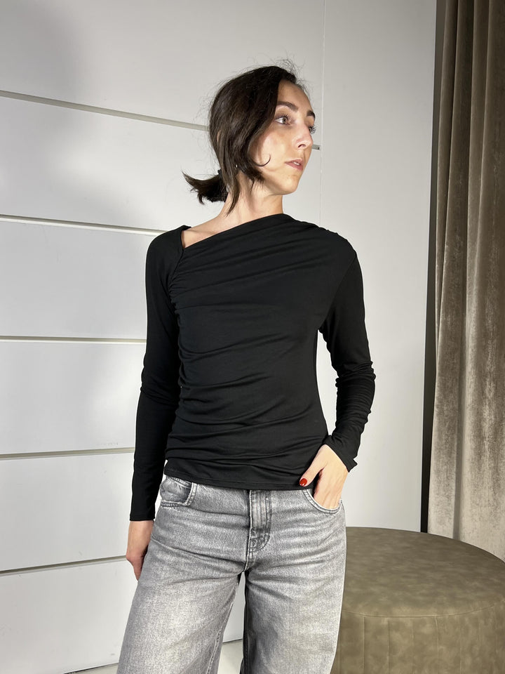t-shirt manica lunga con arricciatura nera 2650NERO SUSY MIX