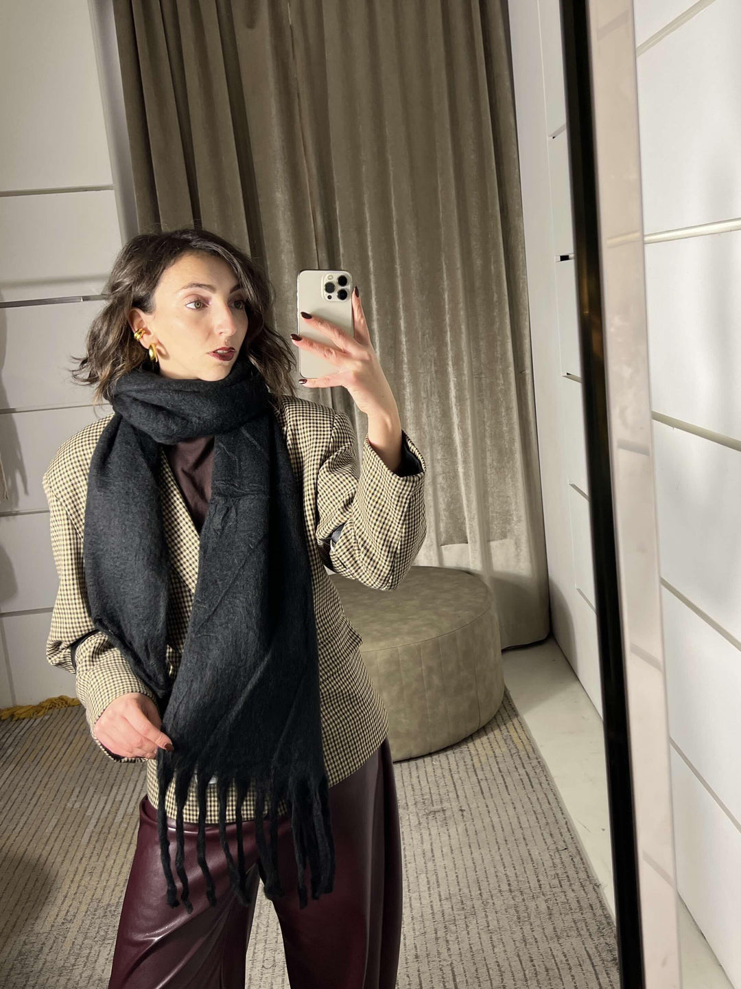 sciarpa con frange in misto lana nera S21357BLACK FEMME CAFE SELECTION