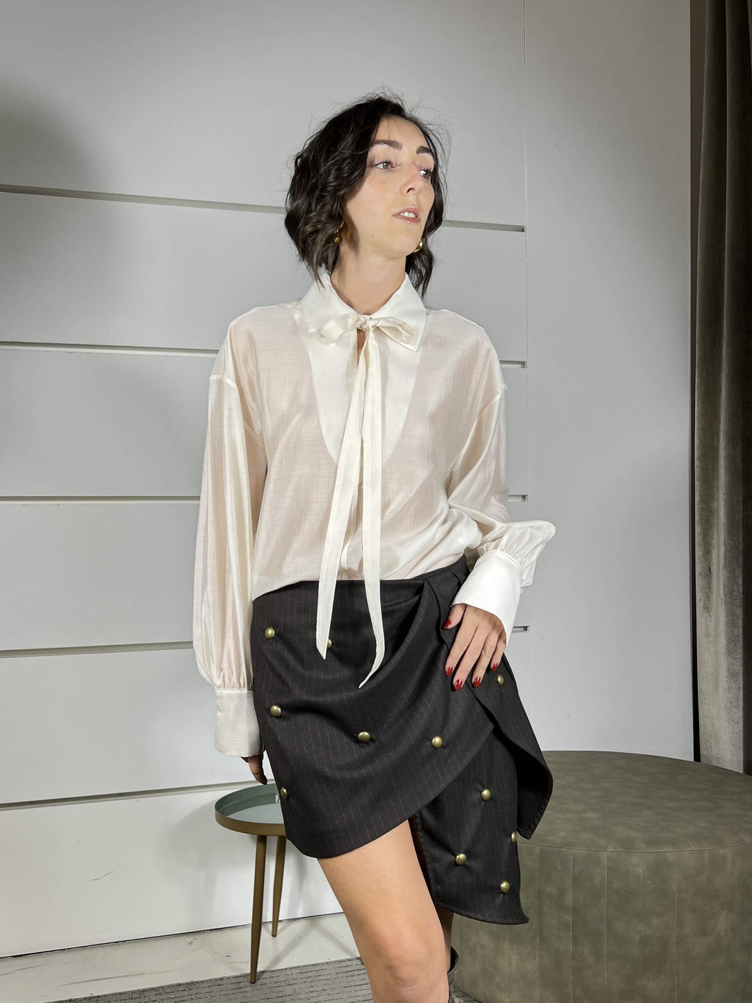 camicia in voile con colletto a camicia e fiocchetto gesso S01E0442GESSO PHILIA LOFT