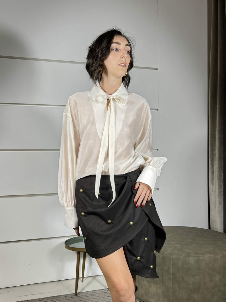 camicia in voile con colletto a camicia e fiocchetto gesso S01E0442GESSO PHILIA LOFT