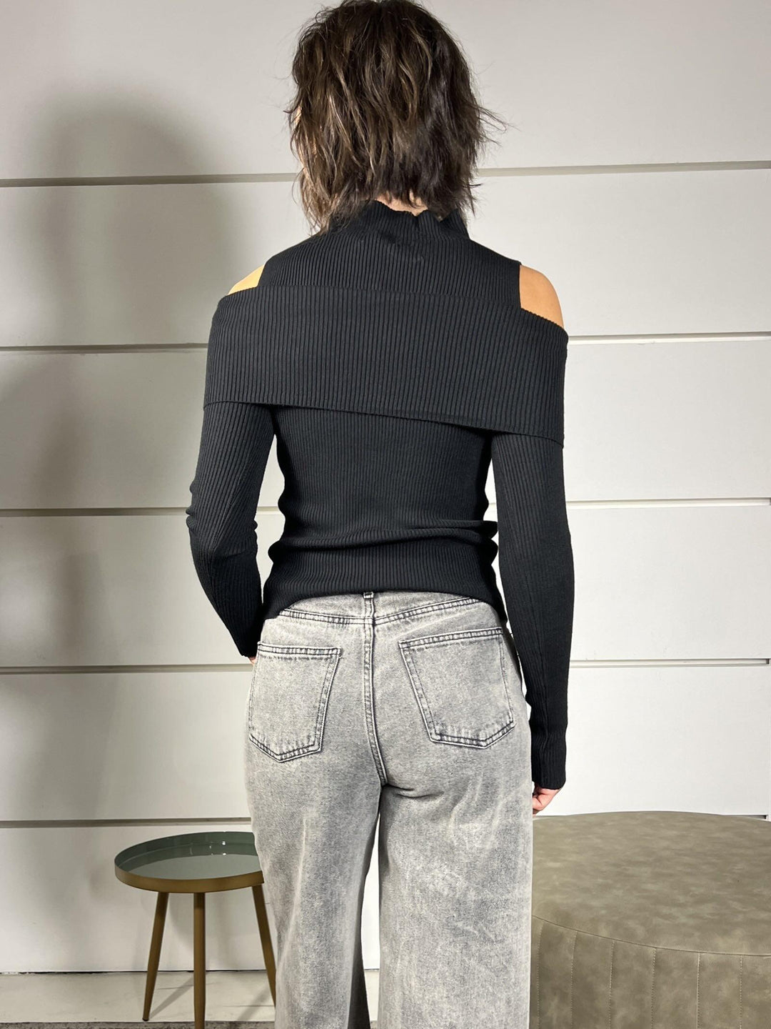 maglia a costine shiffer con cut out nera 8175NERO SUSY MIX