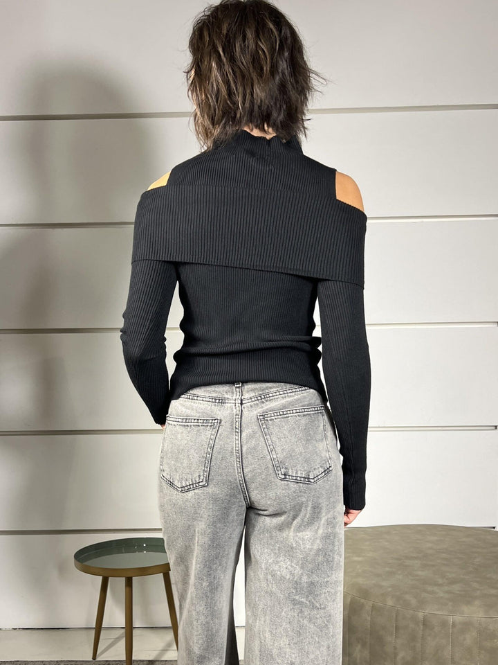 maglia a costine shiffer con cut out nera 8175NERO SUSY MIX