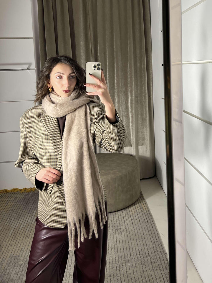 sciarpa con frange taupe in misto lana S21357TAUPE FEMME CAFE SELECTION