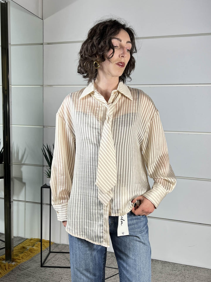 camicia gessata con cravatta beige PE260115BEIGE TENSIONE IN