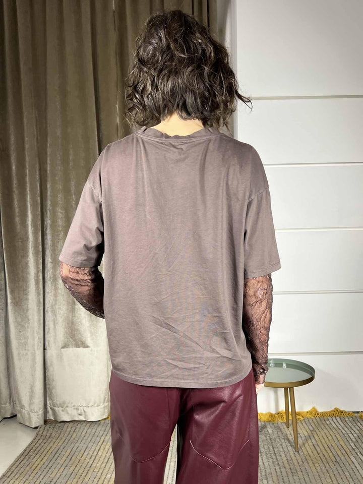 t-shirt manica corta con pizzo  moro 11073MORO SUSY MIX