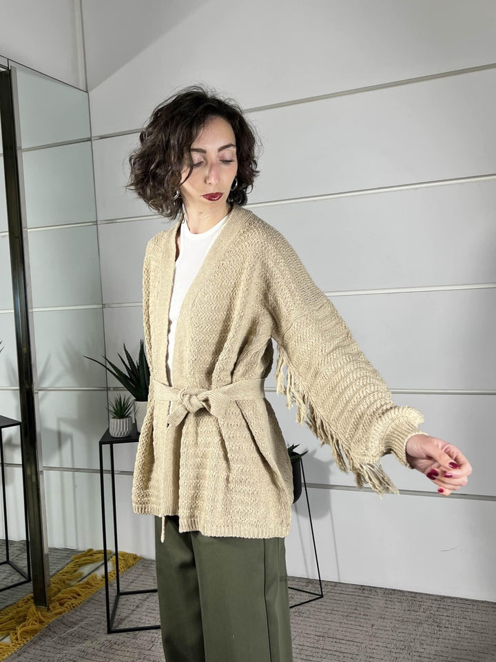 cardigan con frange nella manica e cinta in vita WCAR26SA513CORDA TWO WAY