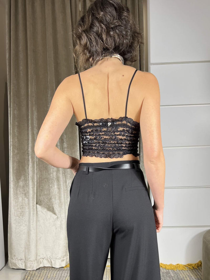 top in pizzo nero con ricami J01Y0818NERO PHILIA LOFT