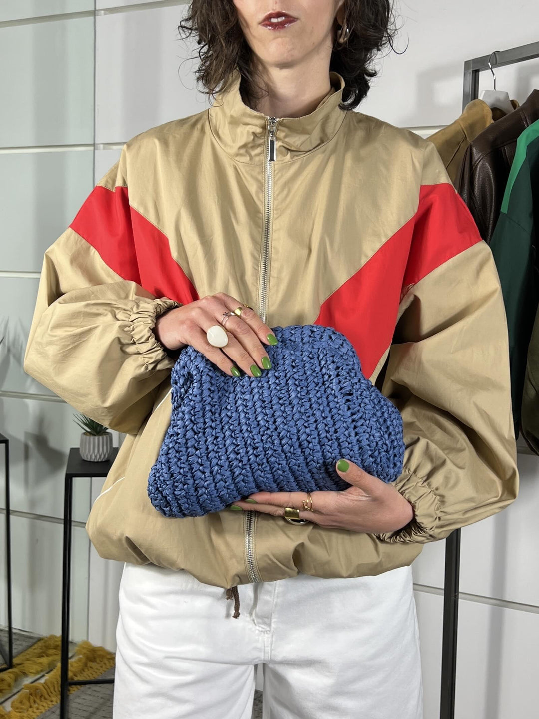 borsa clutch a intreccio in rafia jeans FB43002JEANS FEMME CAFE SELECTION