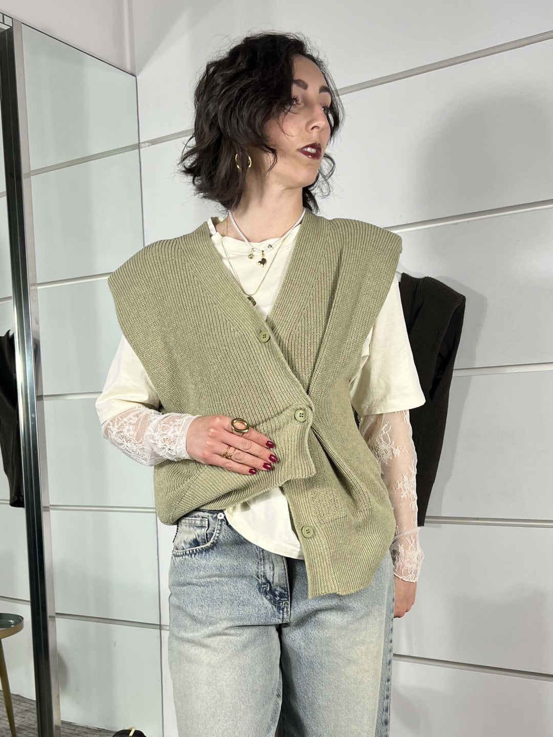 gilet con bottone a lato kaki LFP-Q008KAKI HAVE ONE