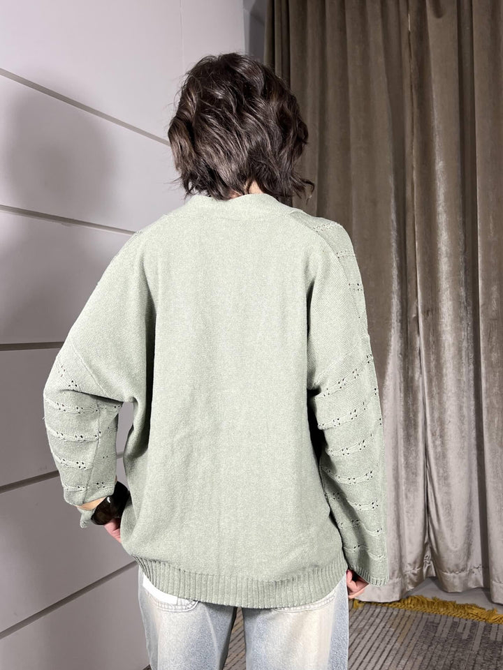 cardigan con frange scollo a v salvia MEV-Q016SALVIA HAVE ONE