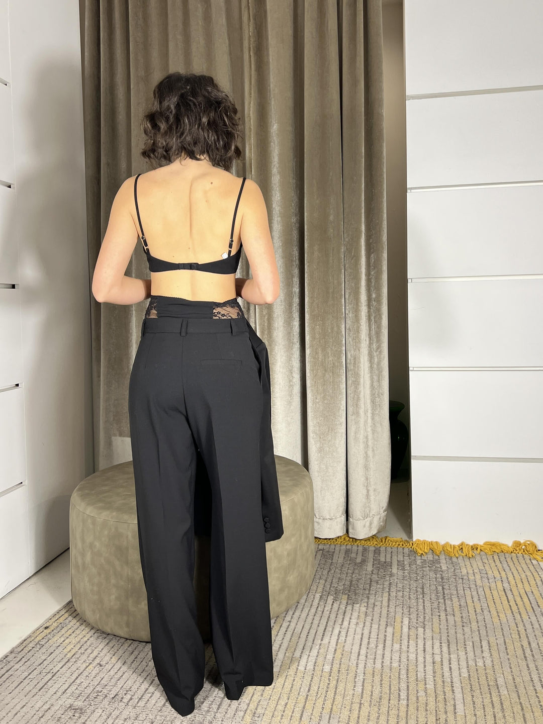 pantalone a palazzo con corsetto in pizzo nero P6C3KFU1900 IMPERIAL