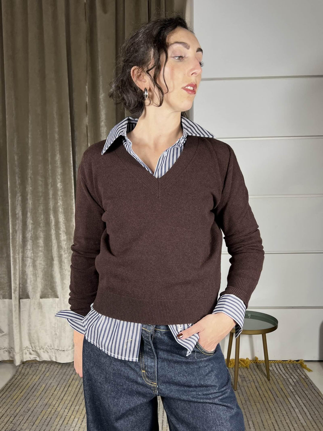 maglione 100% lana scollo a v moro WL180AI25MORO TENSIONE IN