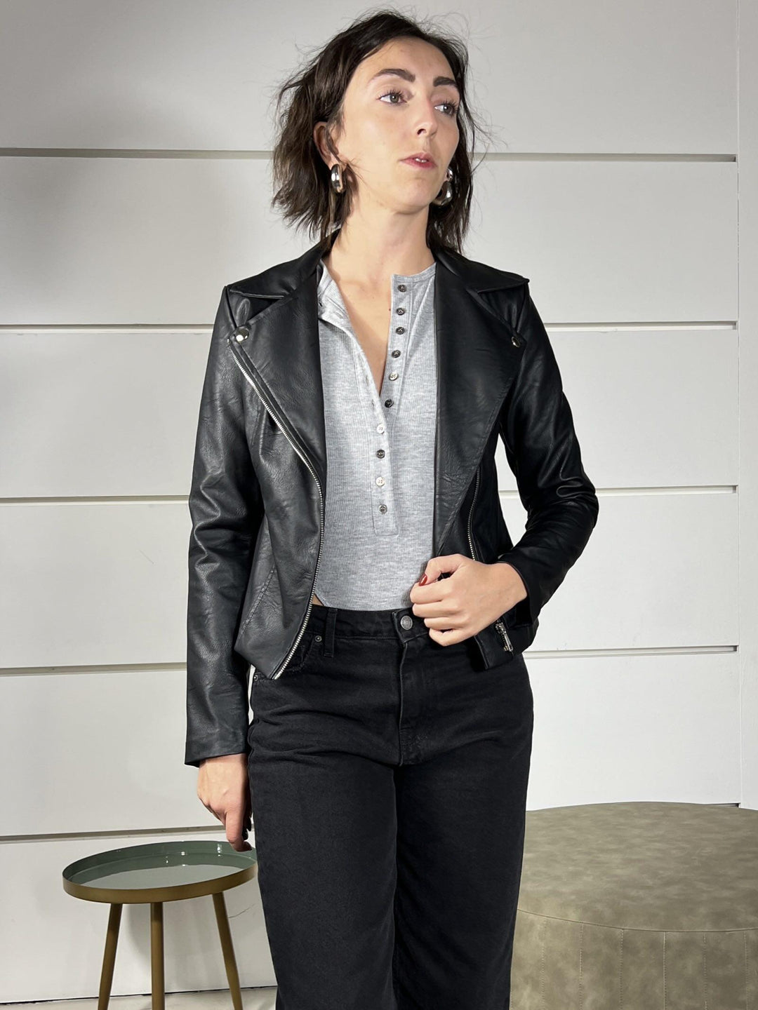 chiodo ecopelle nero slim 4158NERO SUSY MIX