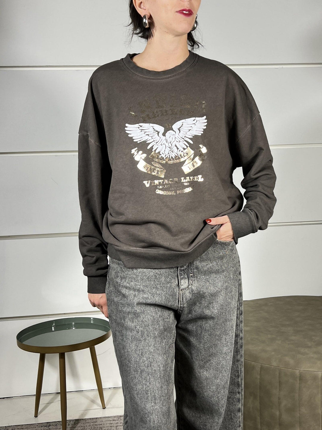 felpa con stampa girocollo moro FFW-P025MORO HAVE ONE