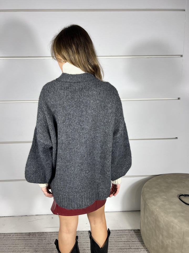 cardigan over scollo a v antracite  con tasche bicolore burro JIT-P023ANTRACITE HAVE ONE