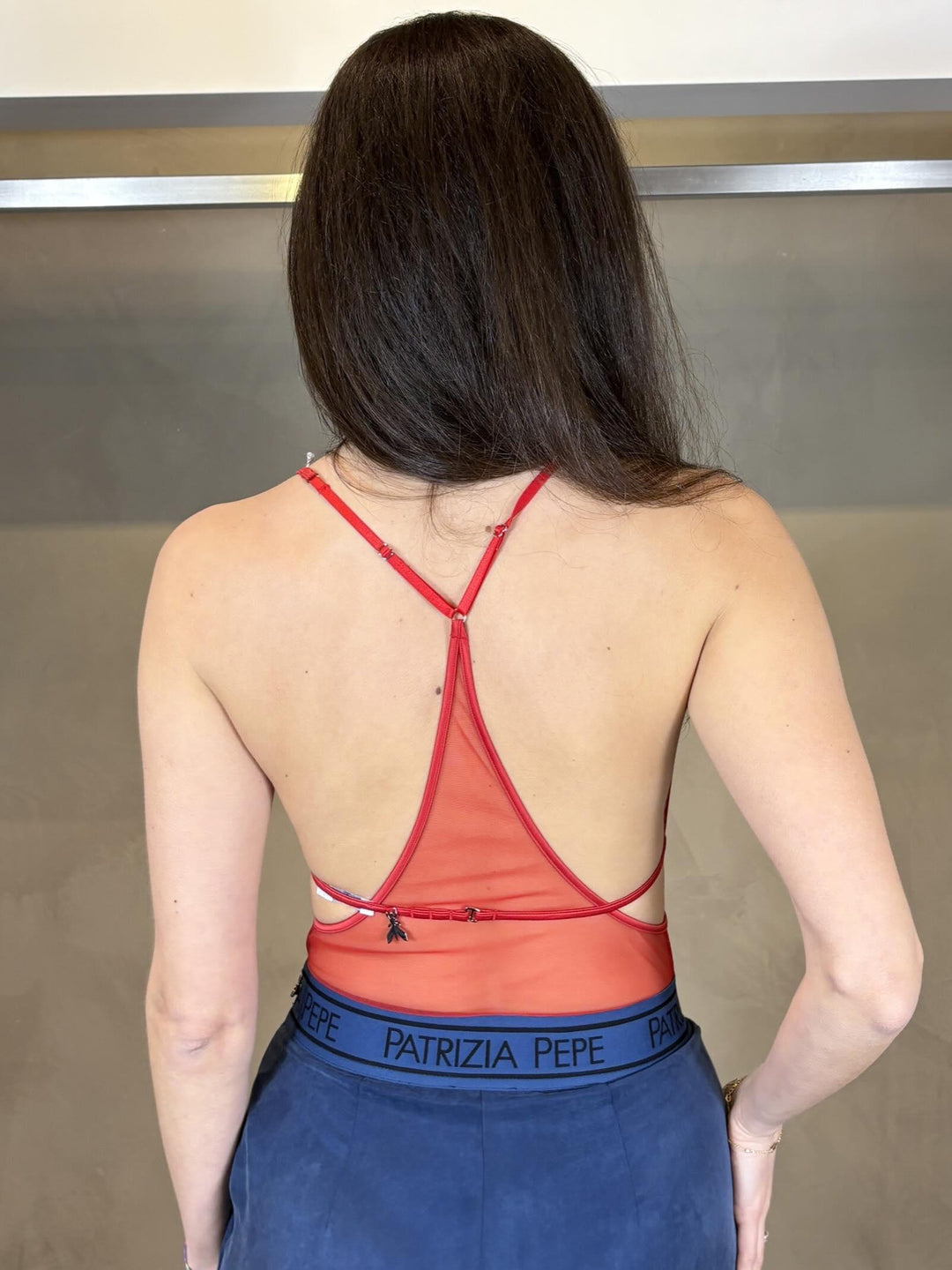 body rosso in tulle con inserti in pizzo 8I0186J383R880 PATRIZIA PEPE PREVIEW