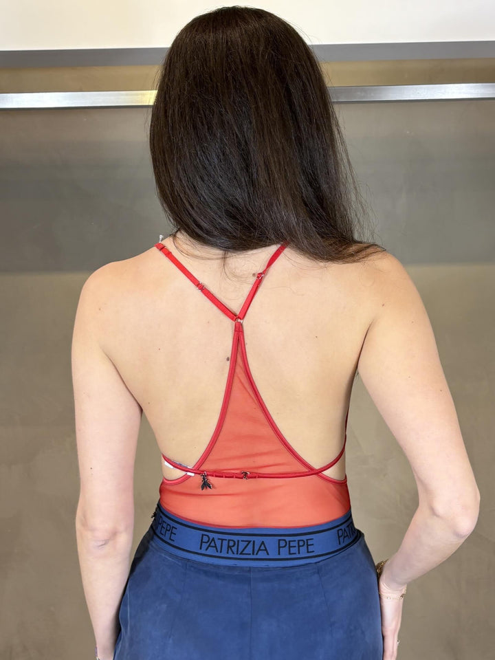 body rosso in tulle con inserti in pizzo 8I0186J383R880 PATRIZIA PEPE PREVIEW