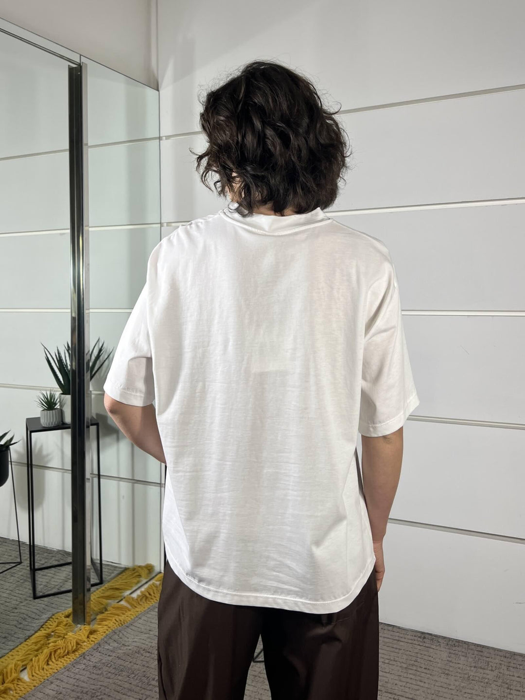 t-shirt panna manica corta over con banda davanti blu PE260120PANNA/BLU TENSIONE IN